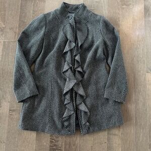 A Giannetti Womens Jacket Ruffle Front Victorian Mock Neck Tweed PM‎